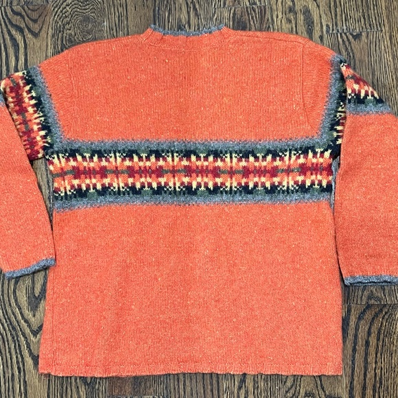 Vintage Eddie Bauer 90s Grunge Nirvana Fair Isle Burnt Orange Wool Petite Small - Picture 4 of 9